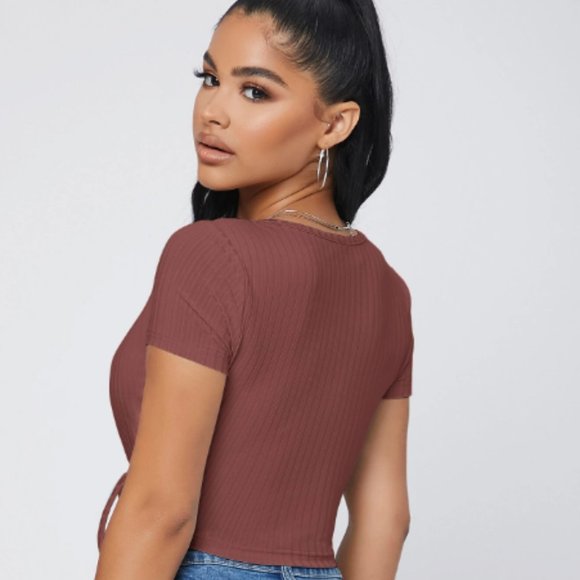 5/20$ Shein SXY Surplice Neck Knot Side Crop Top - Picture 2 of 5